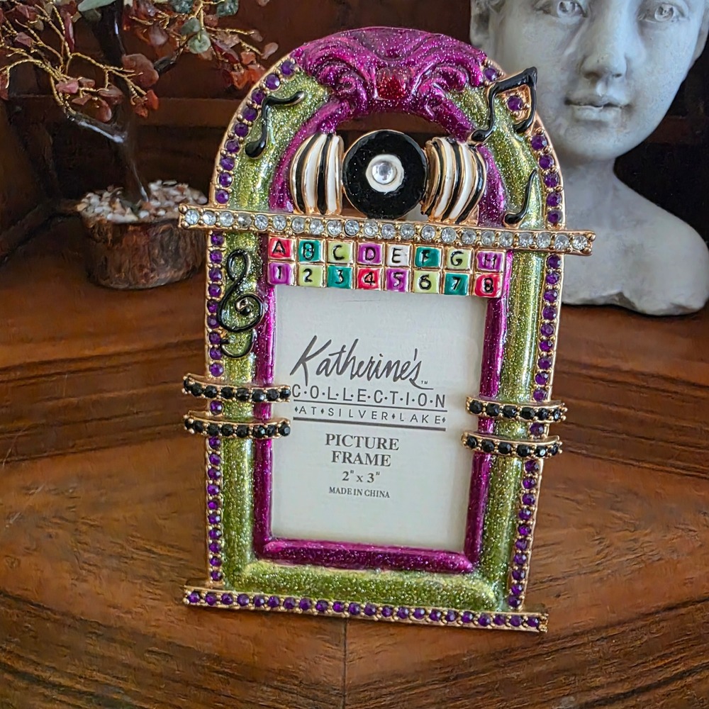 Katherine's Collection Enamel Picture Frame Jukebox Green Purple 2x3 Retro Decor